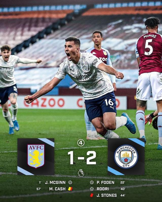  福登替补建功曼城逆转维拉延续不败金身